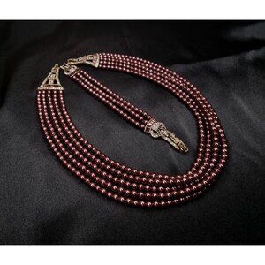 Heidi Daus Multi-Strand Burgundy Pearl Necklace Bracelet